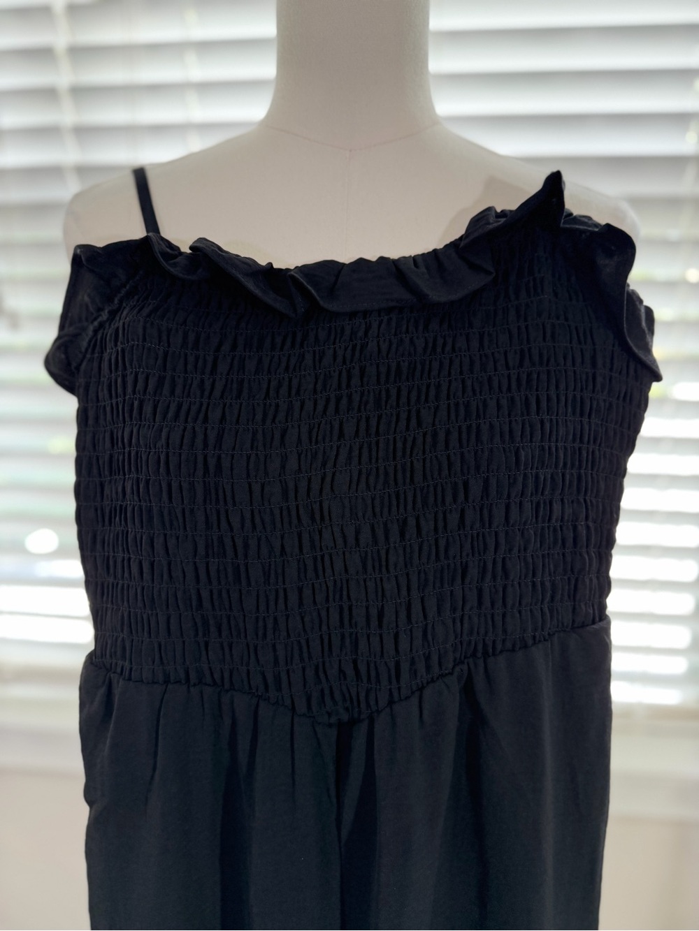 Black Smocked Ruffle Neck Maxi Dress - Picture 3 of 5